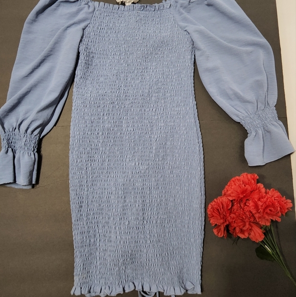 Off The Shoulder Tight Slimming Blue Dress - Picture 4 of 10